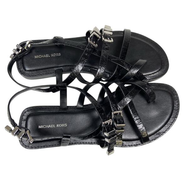 Micheal Kors Darrington Flat Strappy Black Leather Sandals Women's Size 7M - Picture 2 of 10